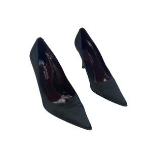 Vintage Via Spiga Black Satin Pointed Toe Pumps